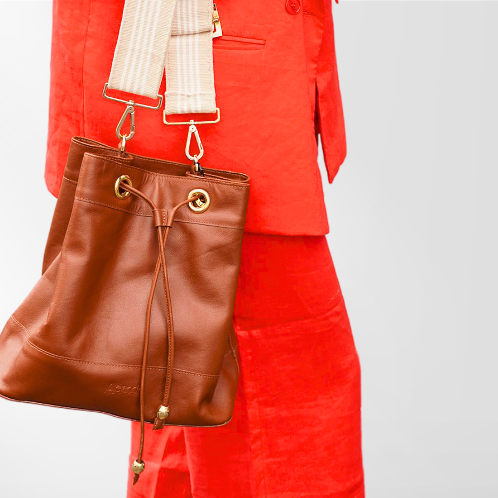 Charlotte Genuine Leather Bucket Bag Cognac Alejandra Collective