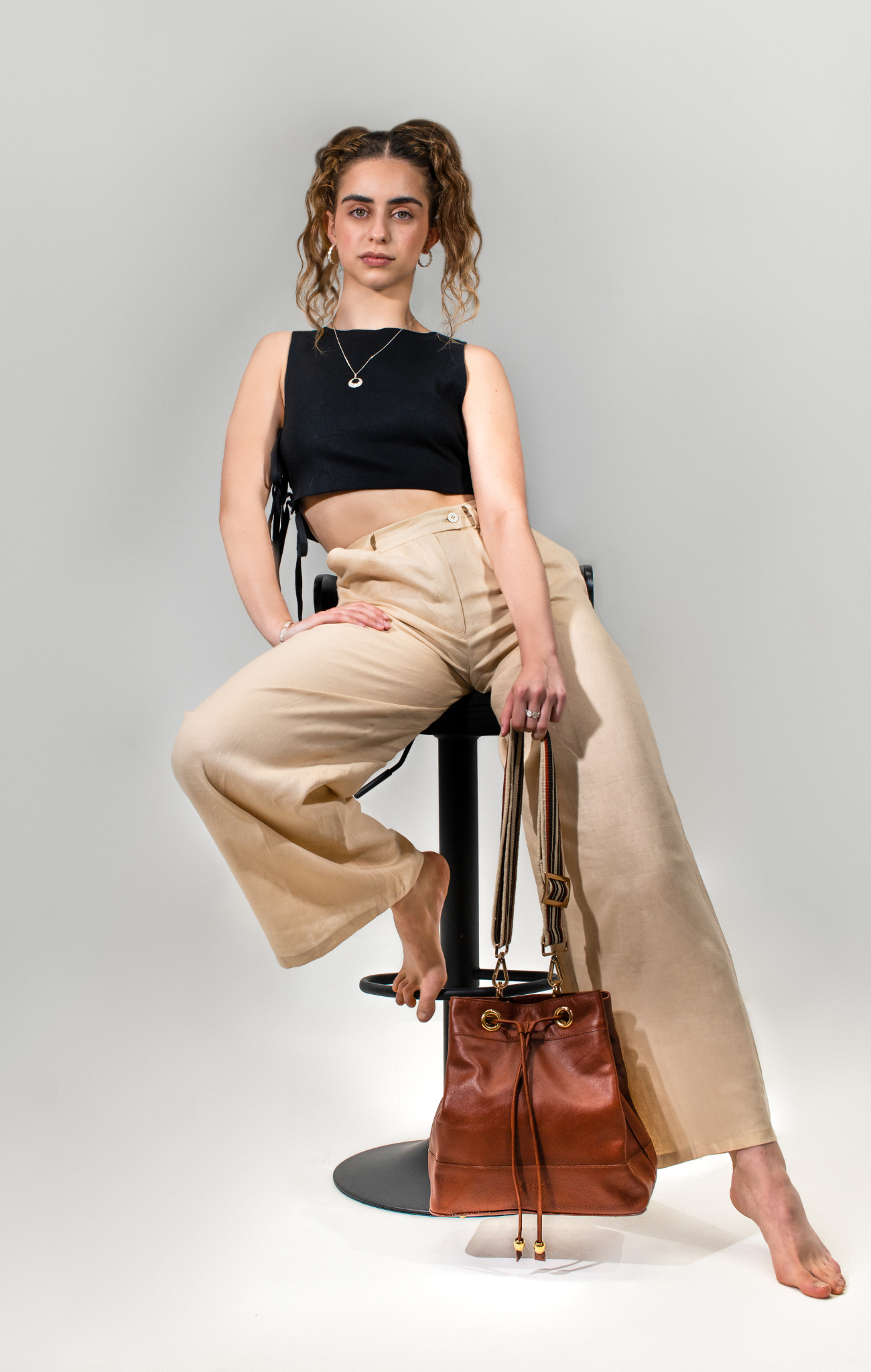 Charlotte Genuine Leather Bucket Bag Cognac Alejandra Collective