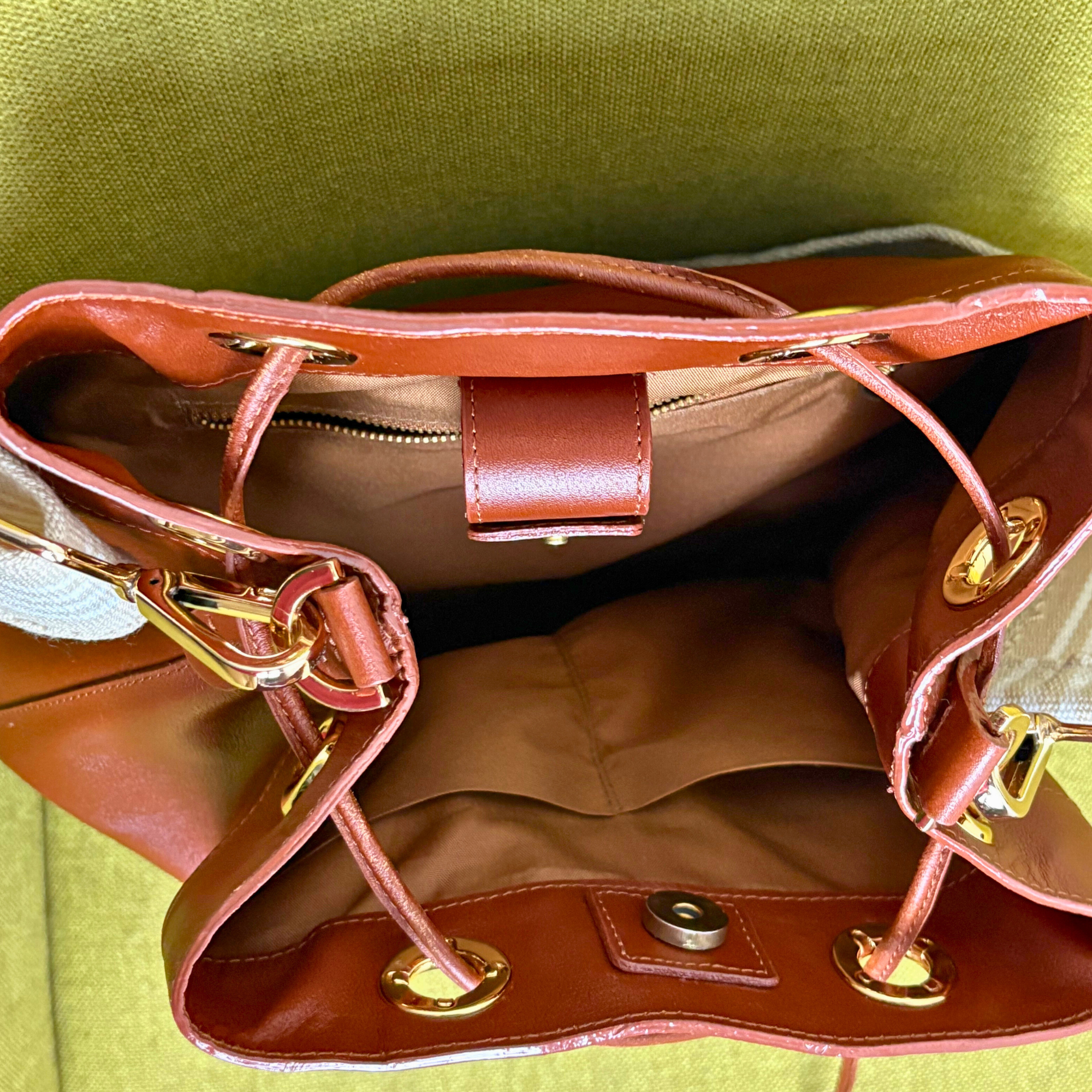 Charlotte Genuine Leather Bucket Bag Cognac Alejandra Collective