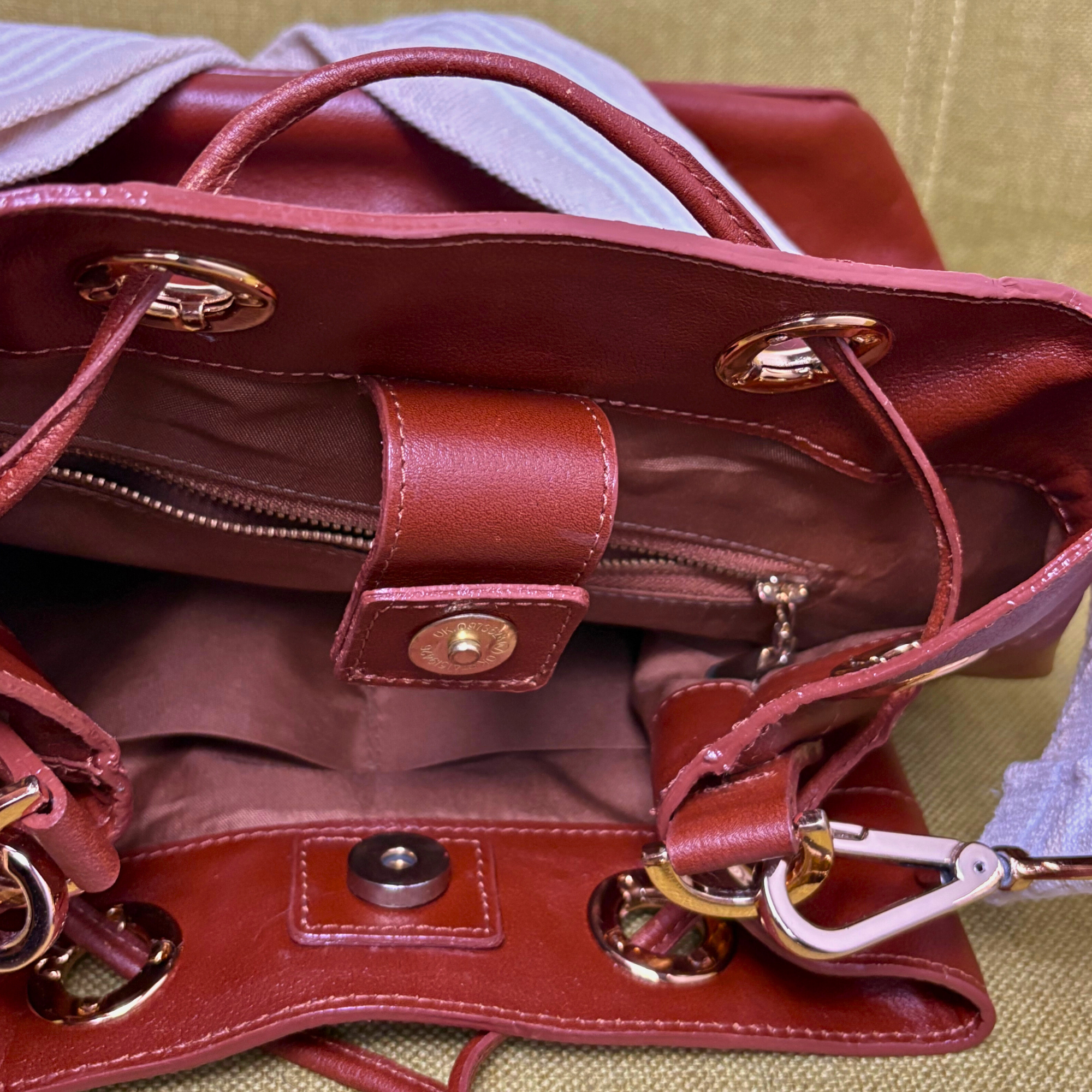 Charlotte Genuine Leather Bucket Bag Cognac Alejandra Collective