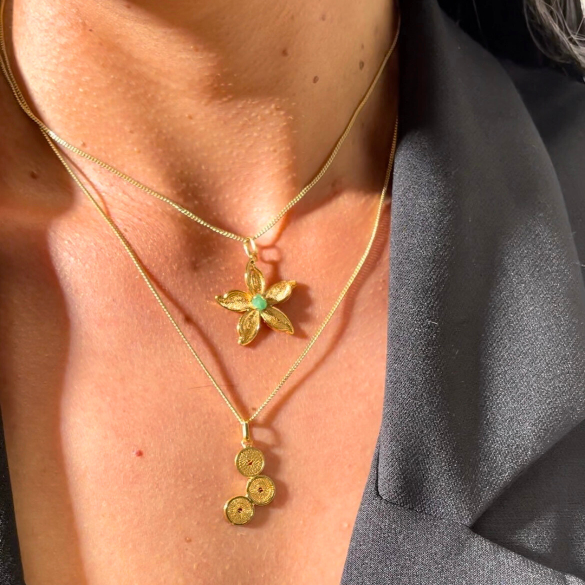 Orchid Gold-Plated Pendant and rough Emerald Alejandra Collective