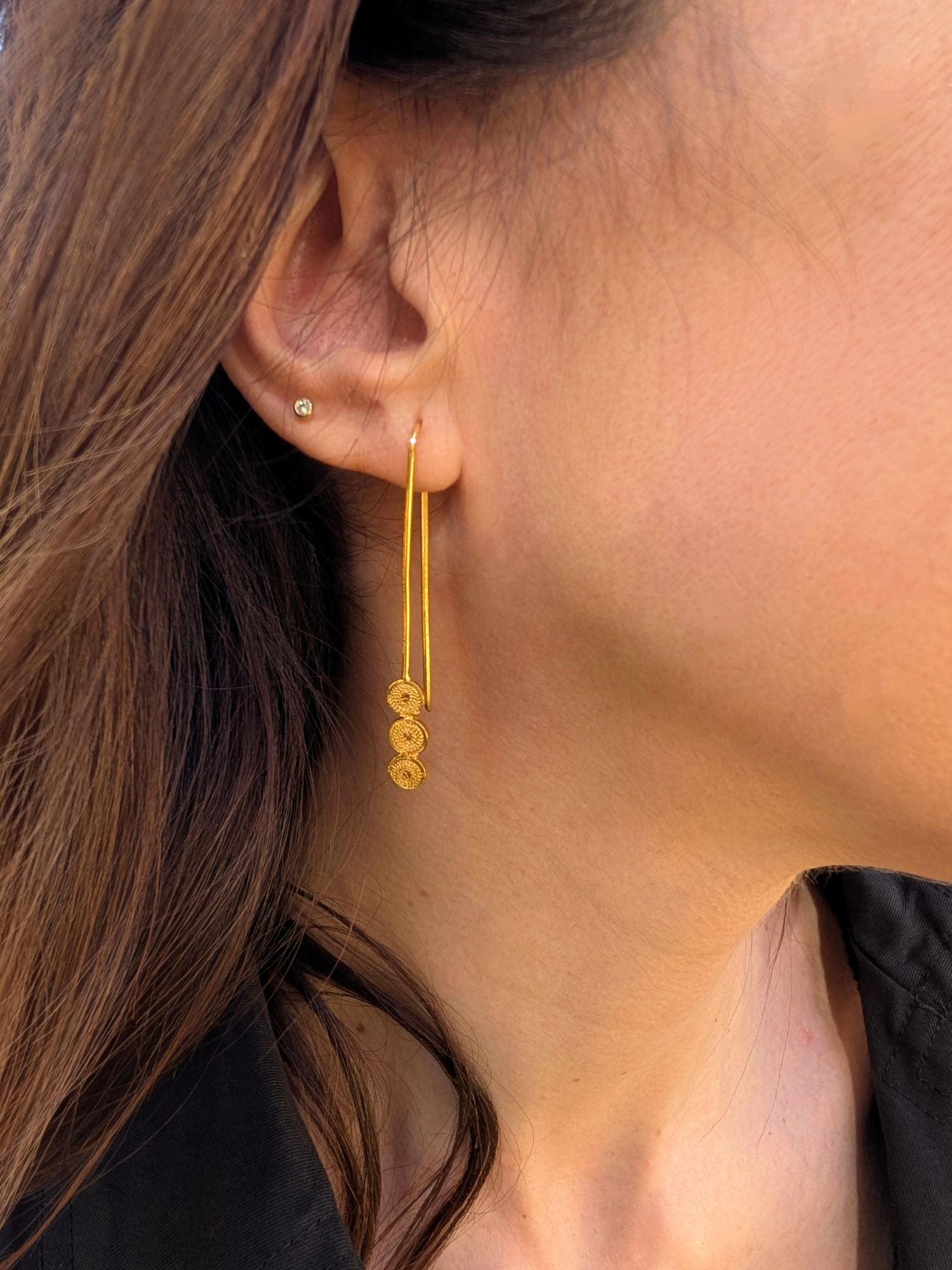 Dianne Triple Circle Filigree Drop Earrings Gold Plated