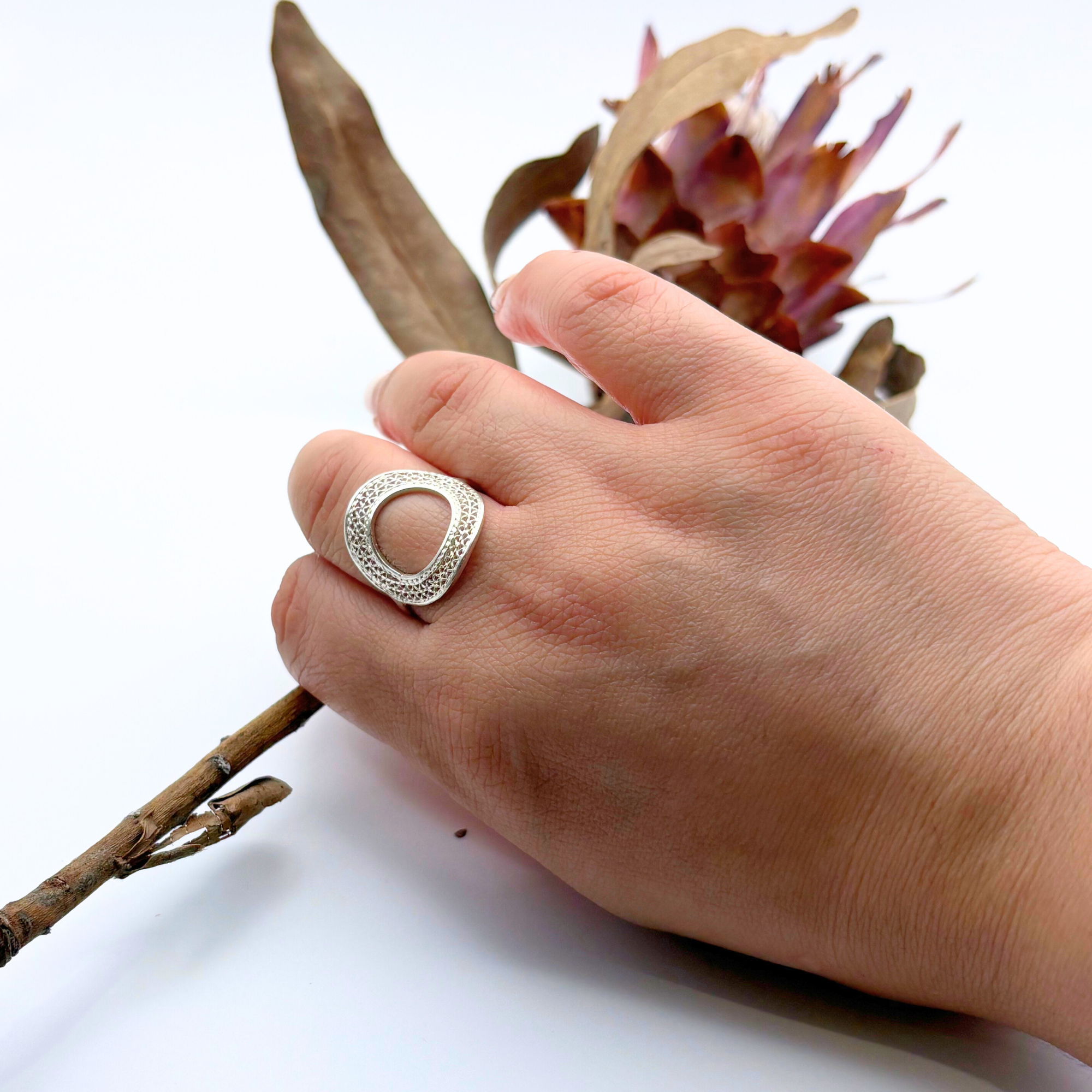 Emma Open Circle Filigree Ring 970 Silver Alejandra Collective