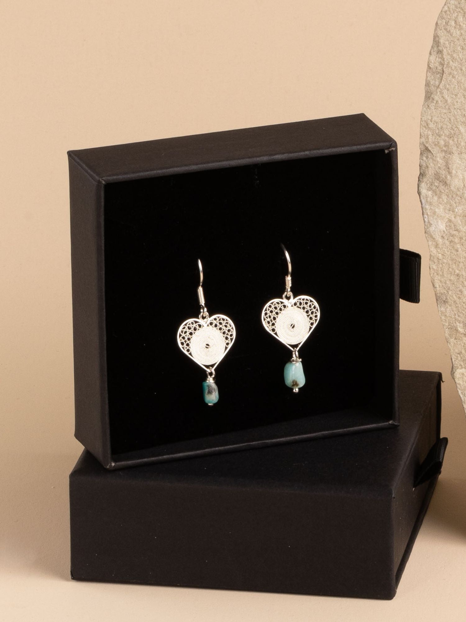 Heart Turquoise Drop Earrings Silver Alejandra Collective
