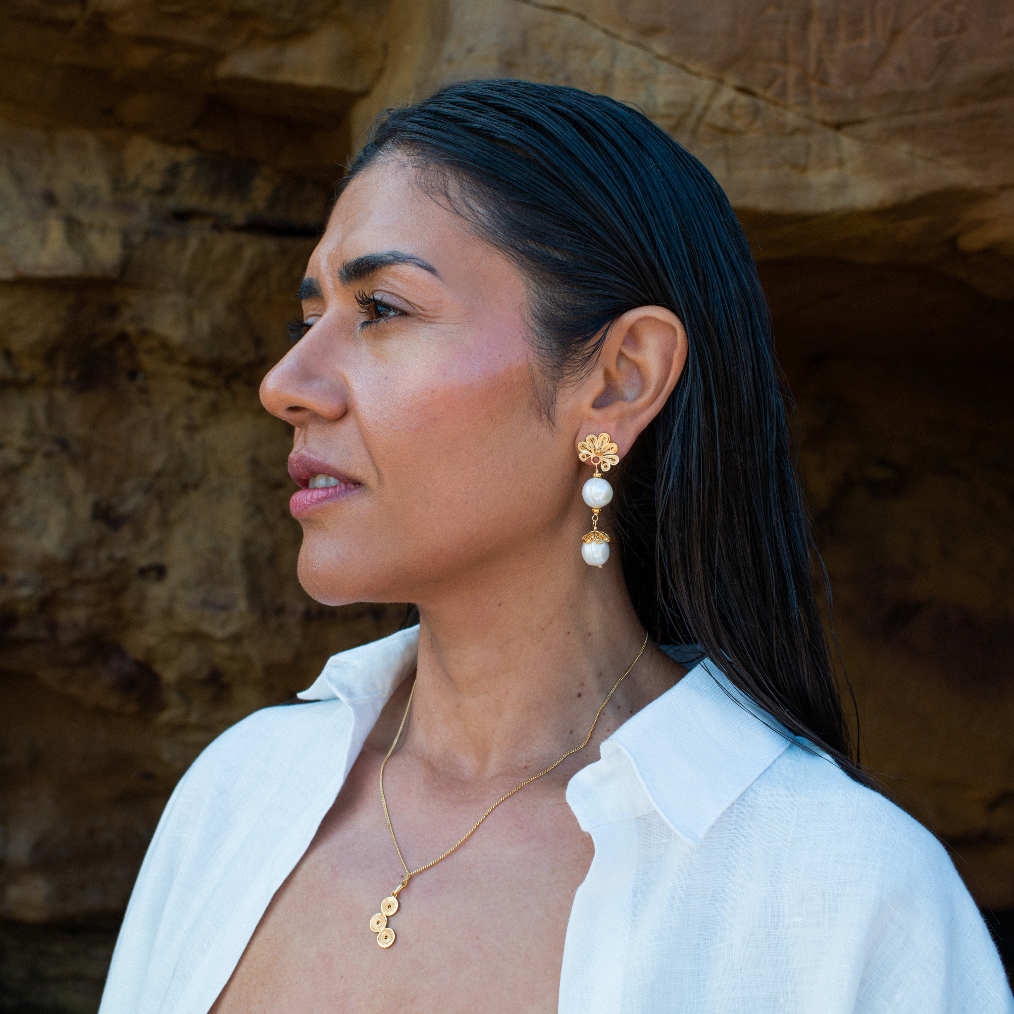 VERANO Irene Shell Double Pearl Earrings Gold Alejandra Collective