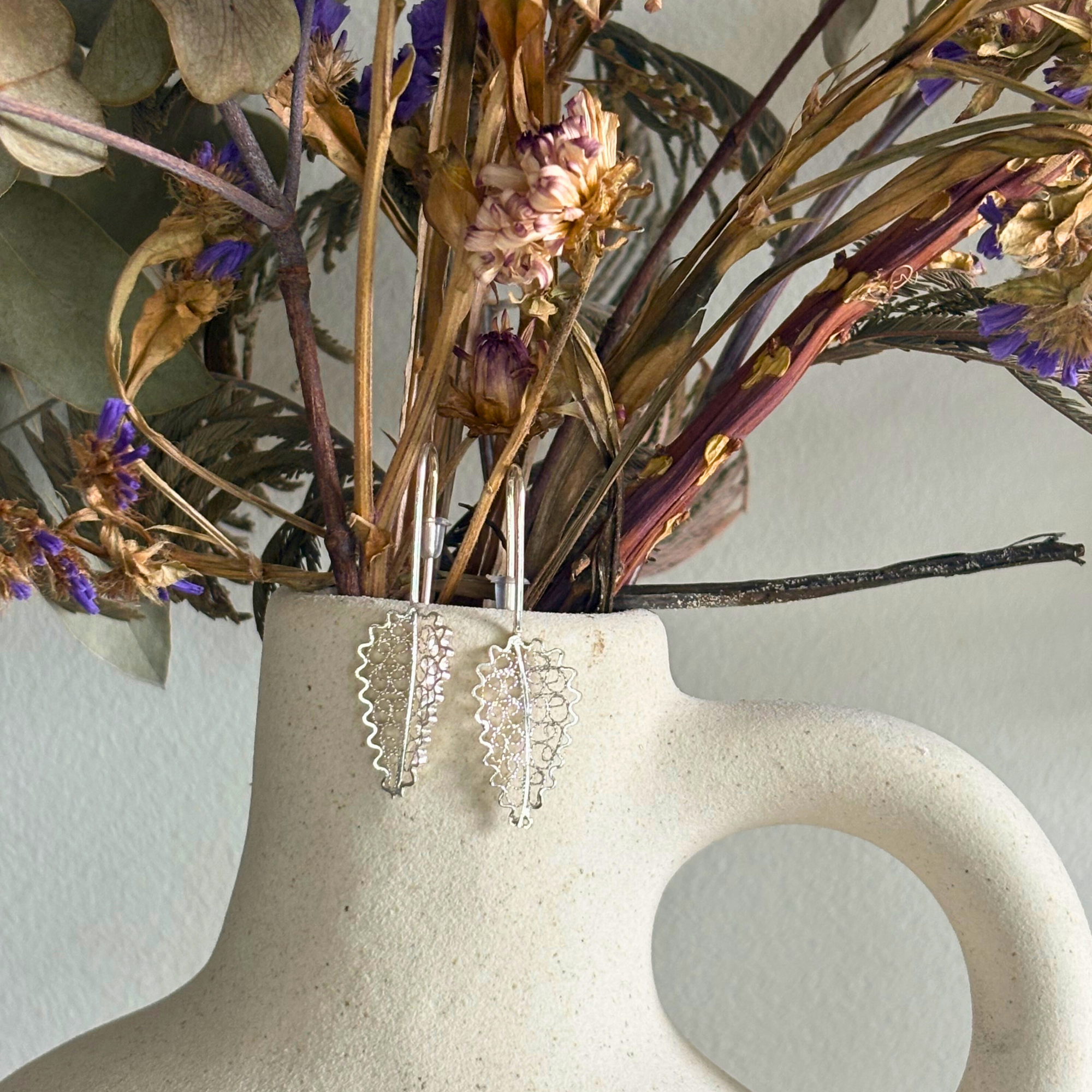 Sussie Leaf Filigree Silver Earrings Alejandra Collective