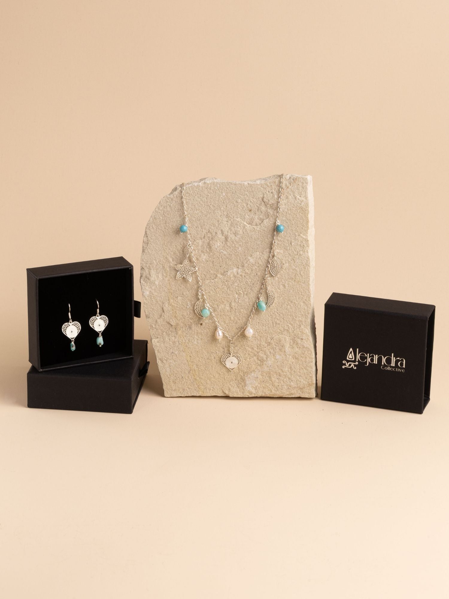 Heart Turquoise Drop Earrings Silver Alejandra Collective