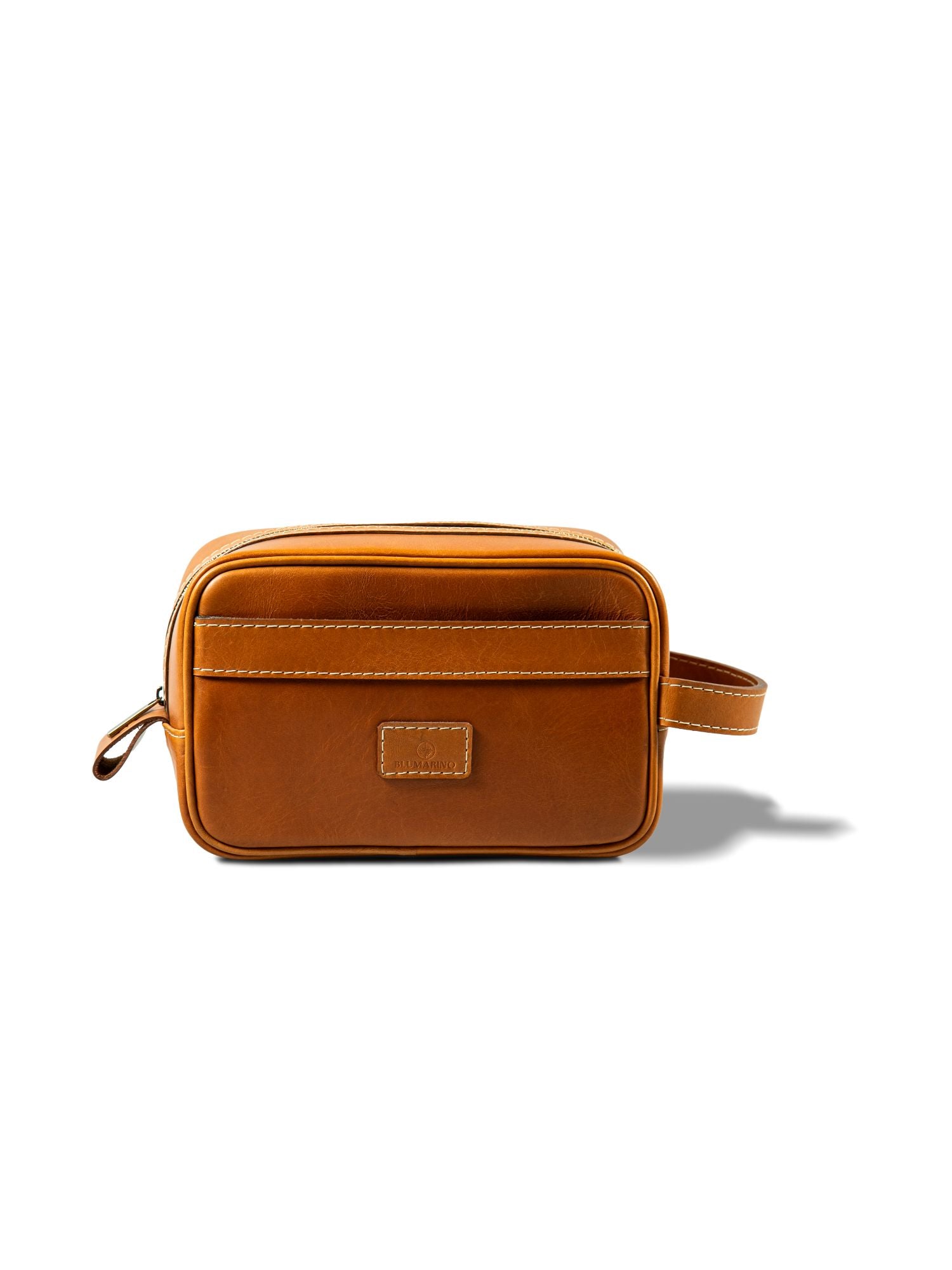 Blumarino Men's Leather Toiletery Bag Camel
