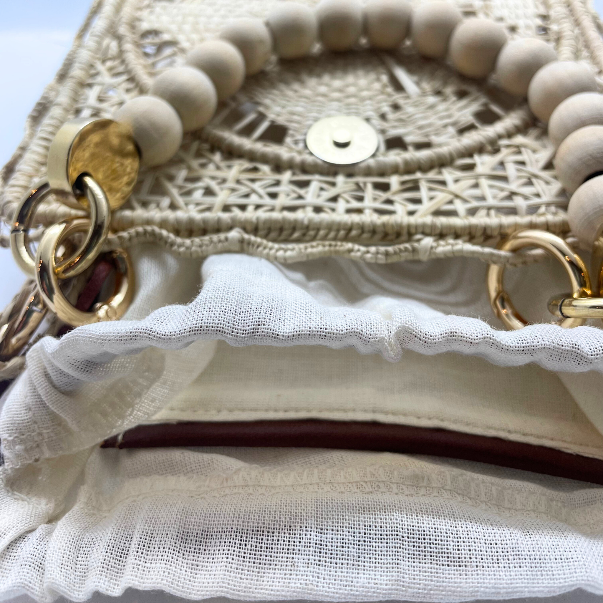 Olivia Woven Bag Wood Handle Mini Alejandra Collective
