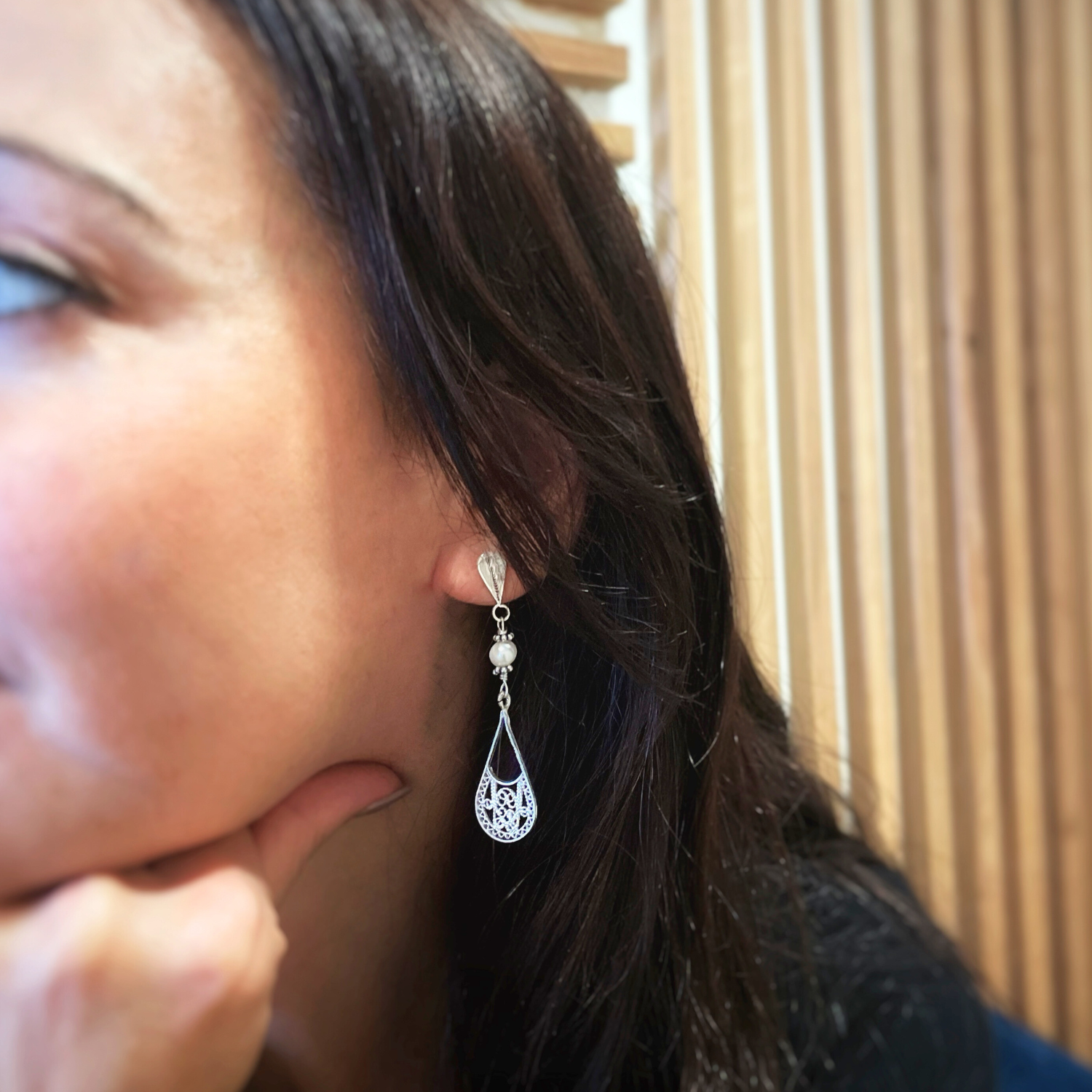 Teardrop Branch Pearl Filigree Earrings Silver Alejandra Collective