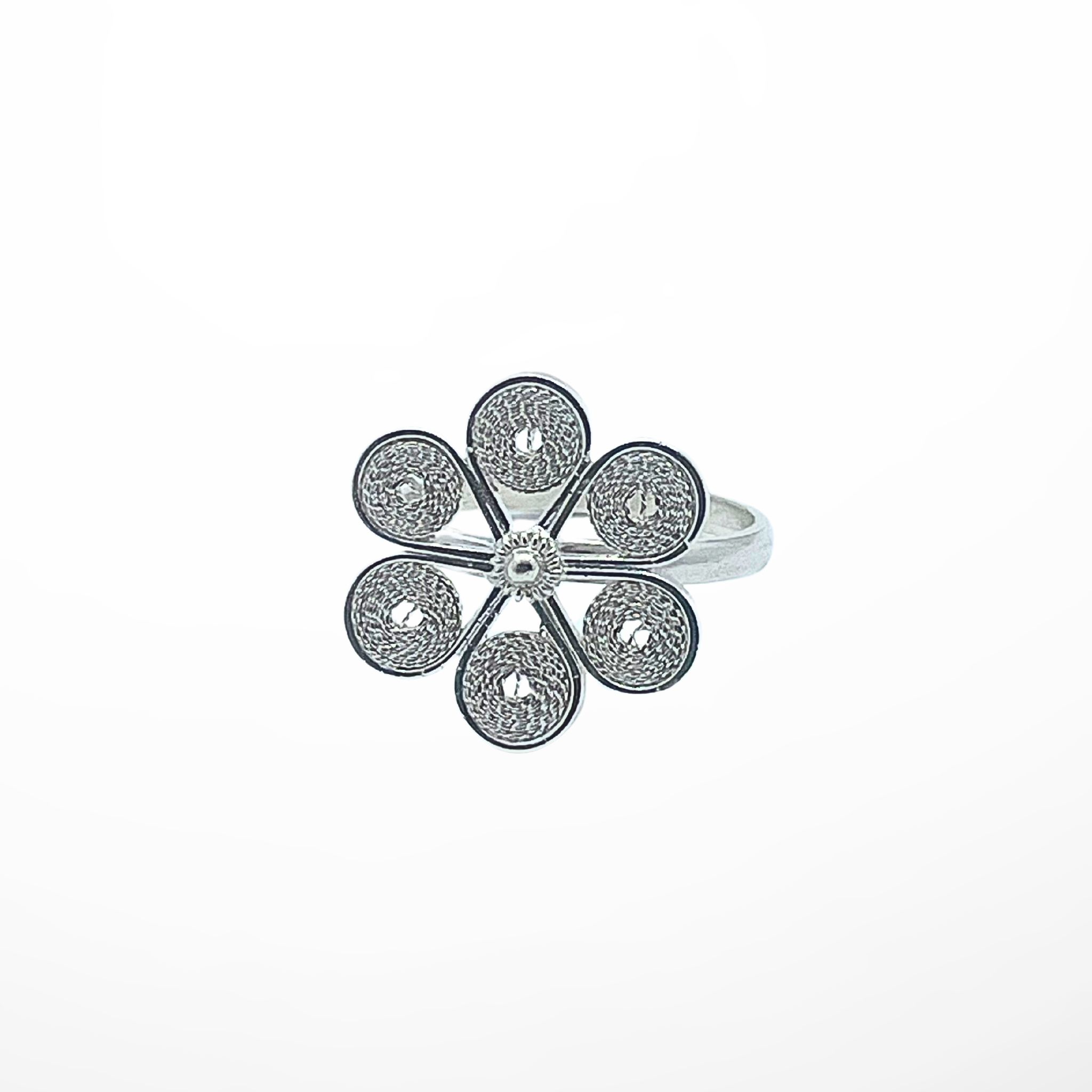 Daisy Flower Thin Ring Filigree Silver Alejandra Collective