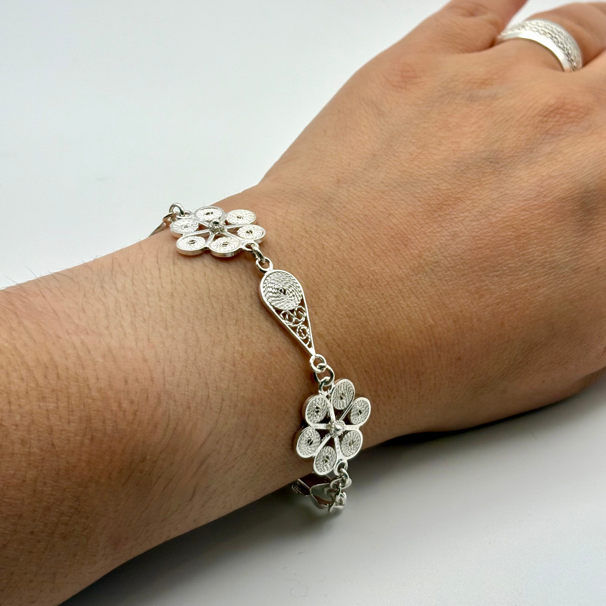 Vanessa Drop and Flower Filigree Bracelet Alejandra Collective