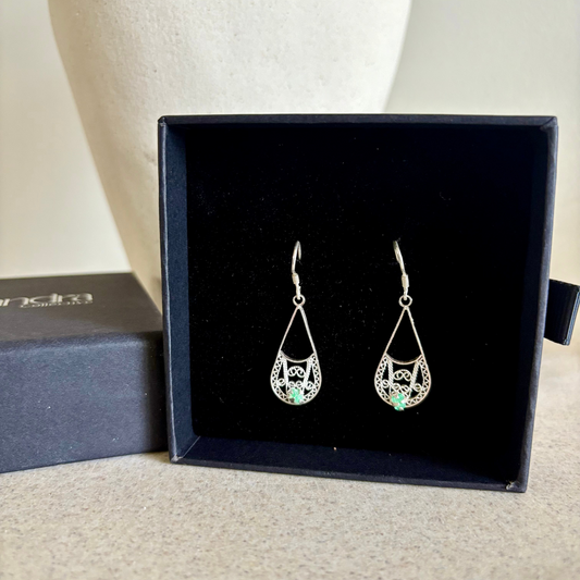 Teardrop Branch Earrings Emerald Small