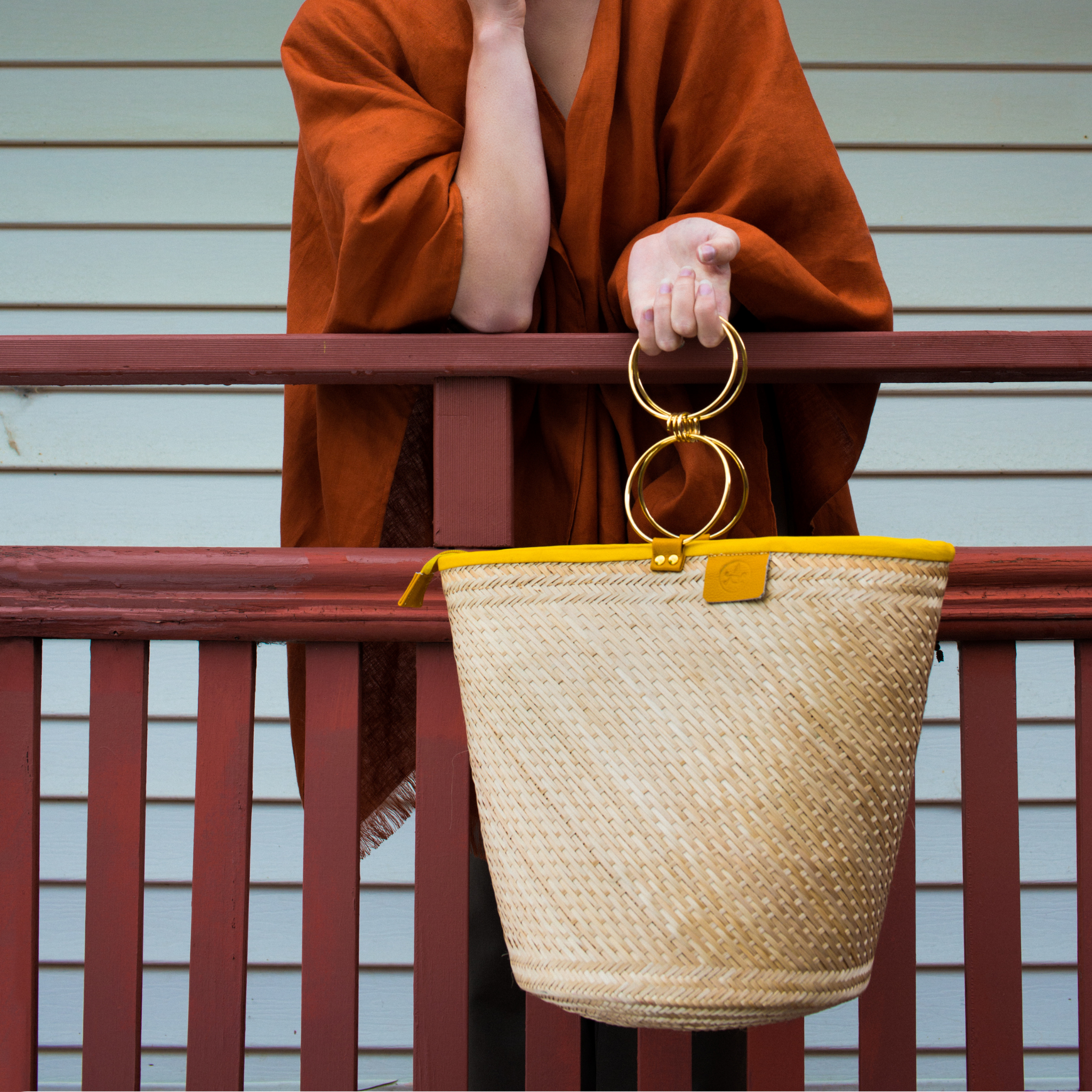 Caribbean Wayuu Woven Basket Bag Yellow Alejandra Collective