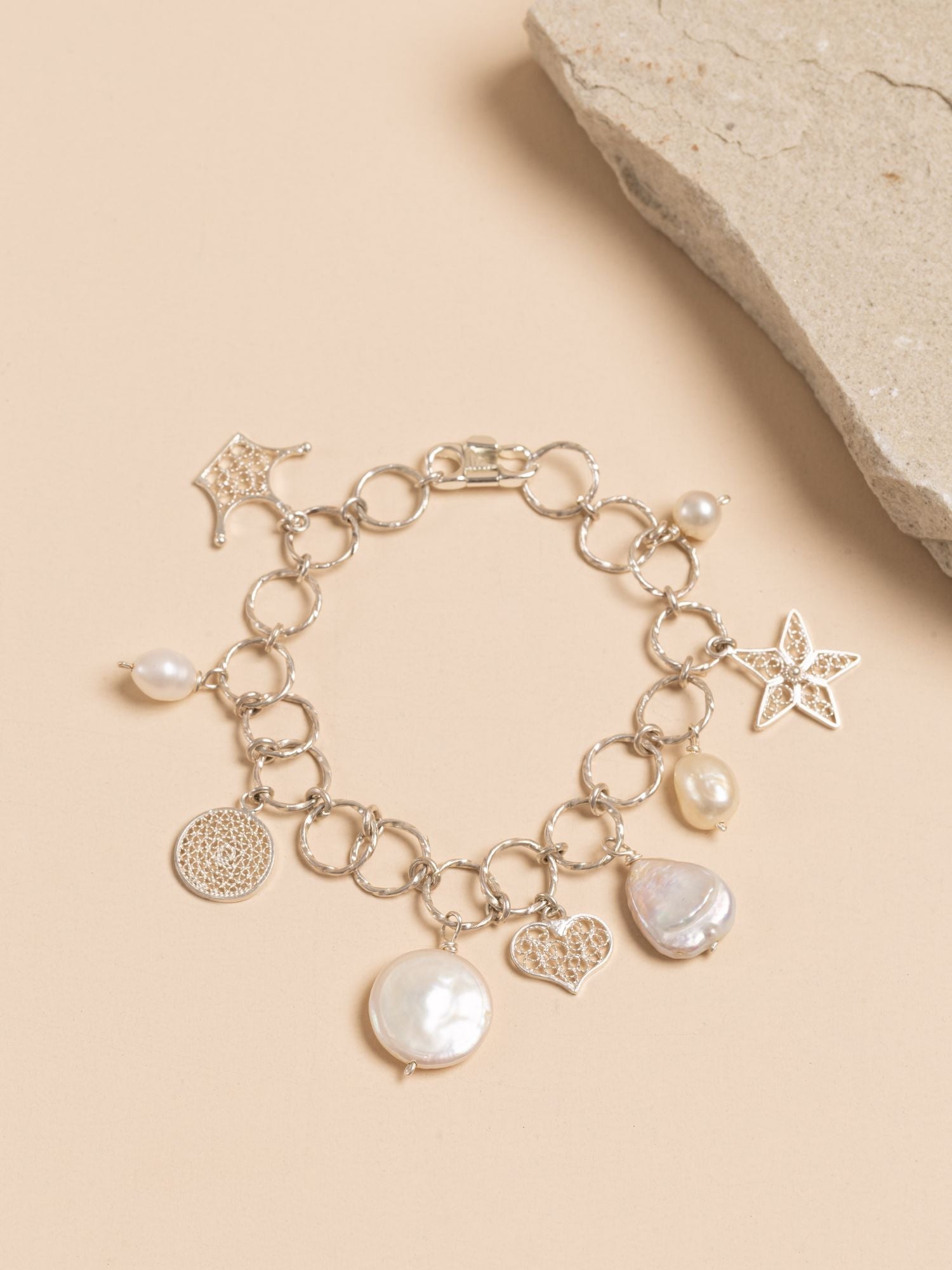 Corale Filigree Pearl Charm Bracelet Silver Alejandra Collective