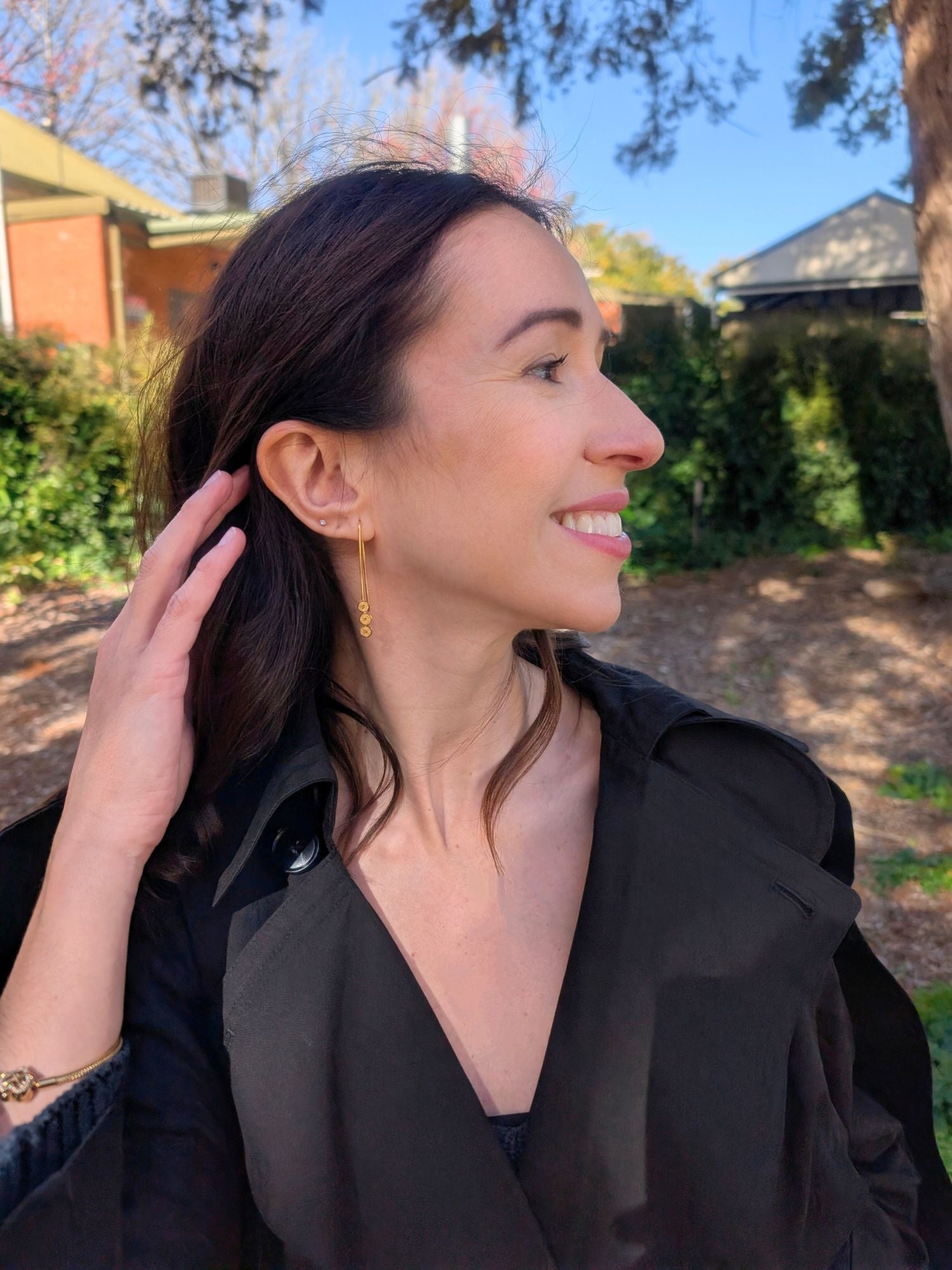 Dianne Triple Circle Filigree Drop Earrings Gold Plated