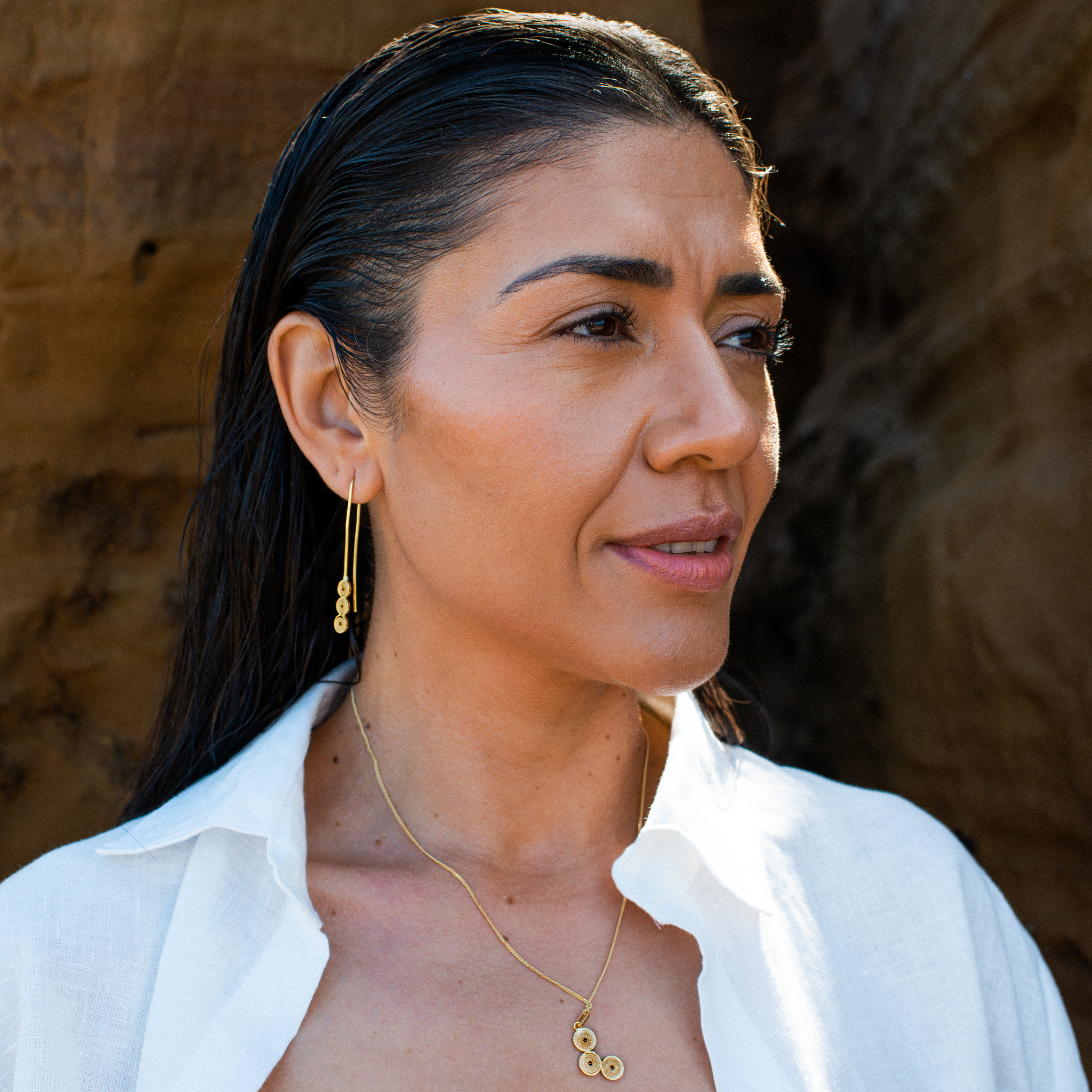 Dianne Triple Circle Filigree Drop Earrings Gold Plated Alejandra Collective