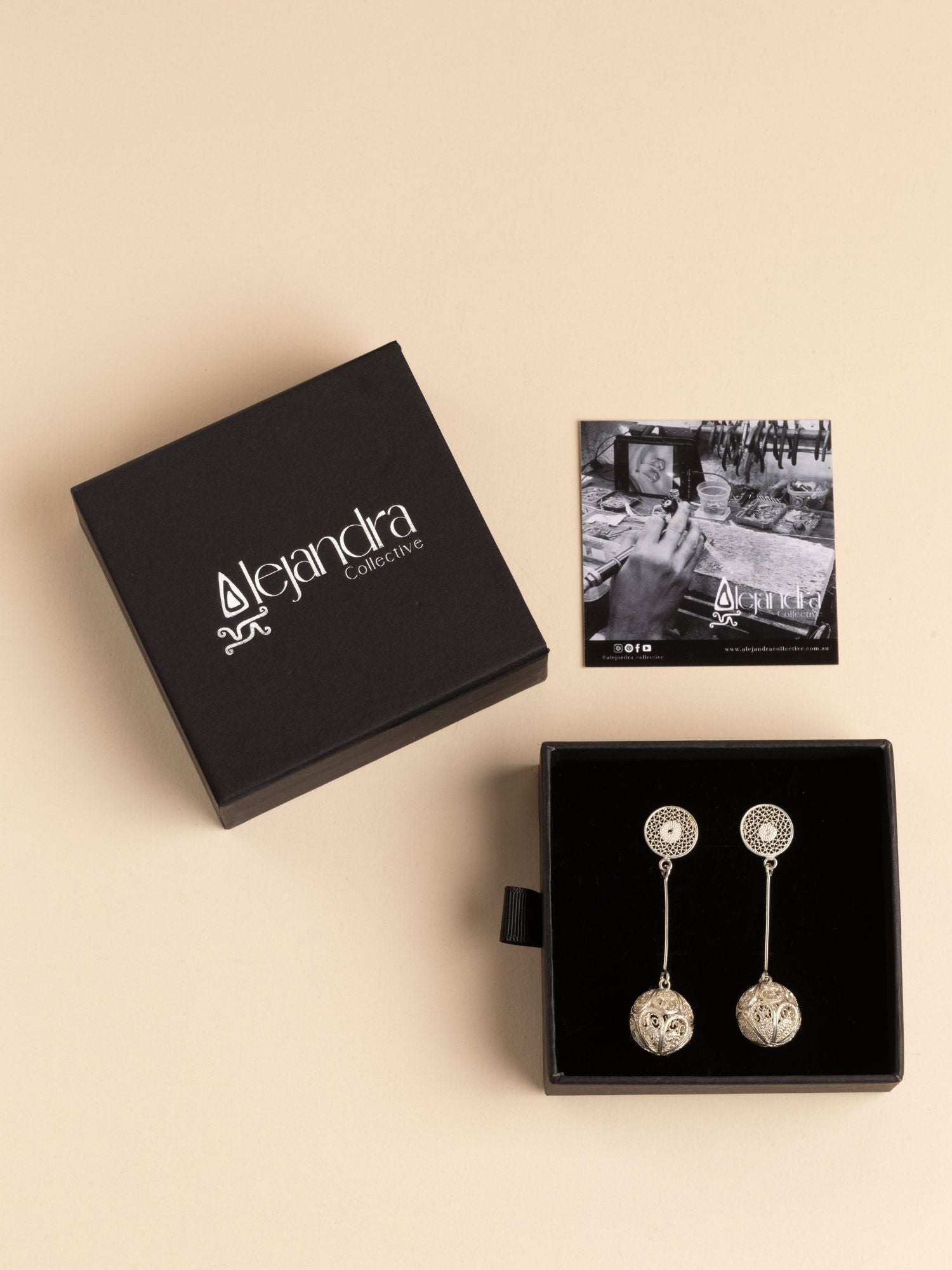 Erica Balls Filigree Drop Earrings Silver Alejandra Collective