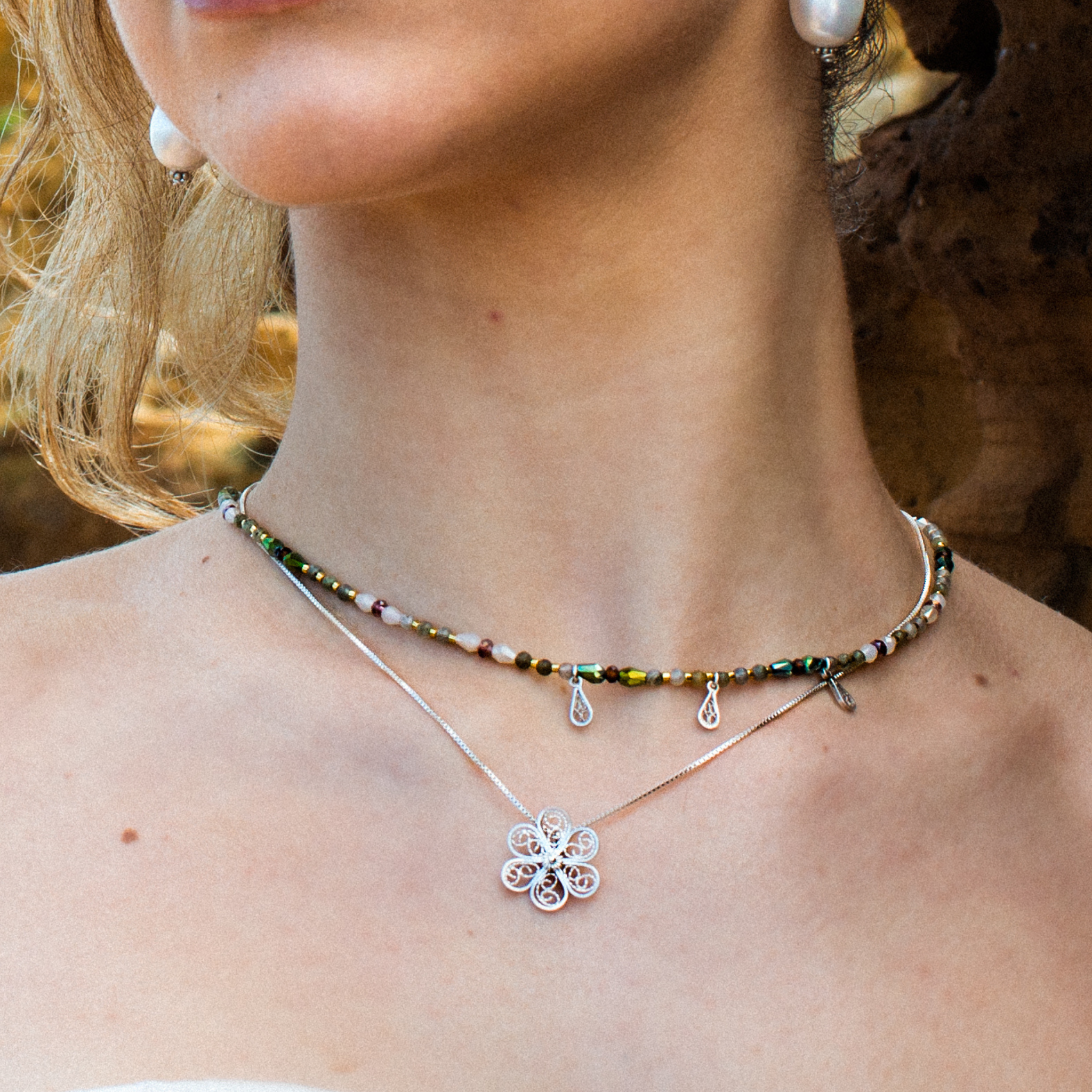 Flor Filigree Pendant Necklace Silver Alejandra Collective