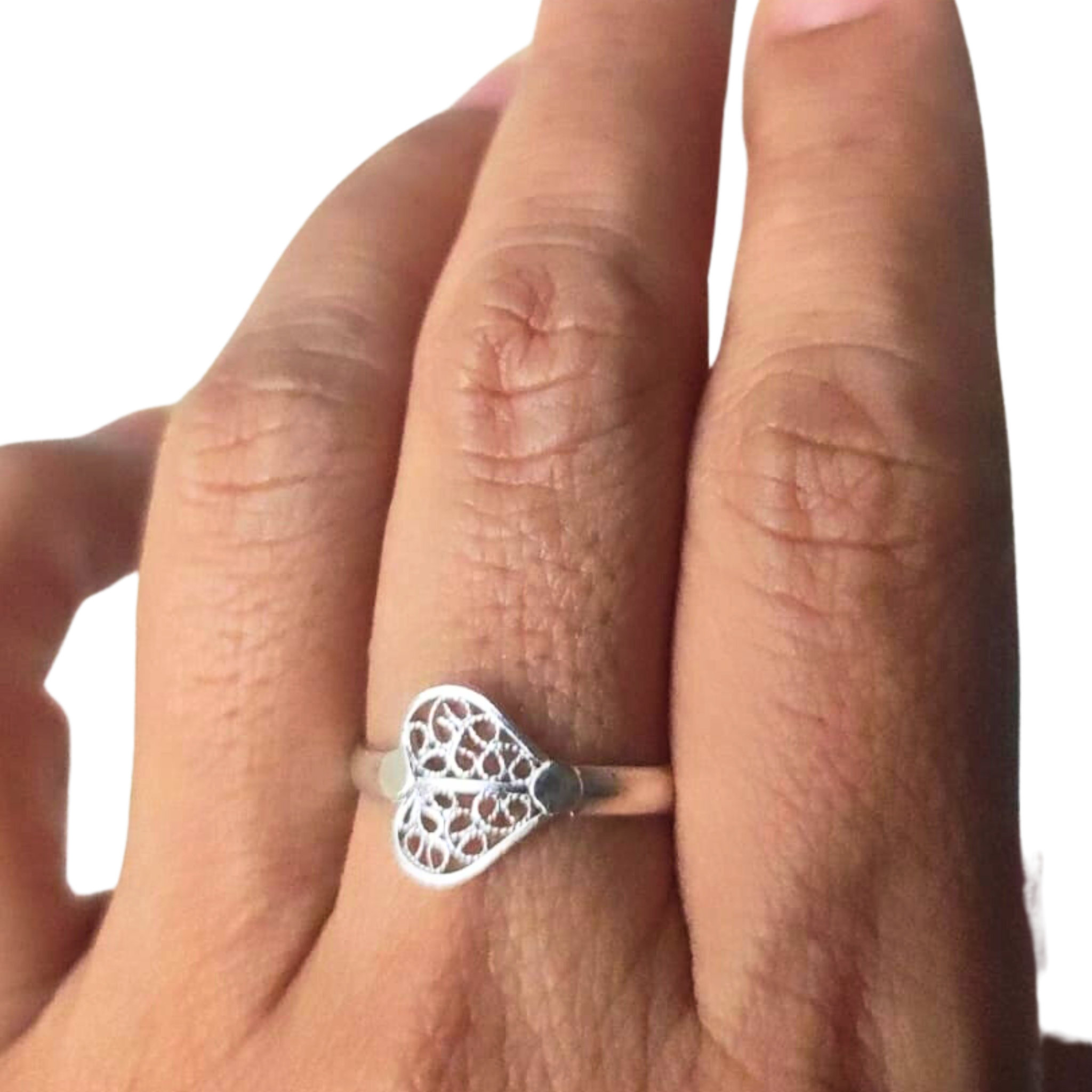 Sterling Silver 970 Filigree Ring Heart-Shaped - Continente Dorado
