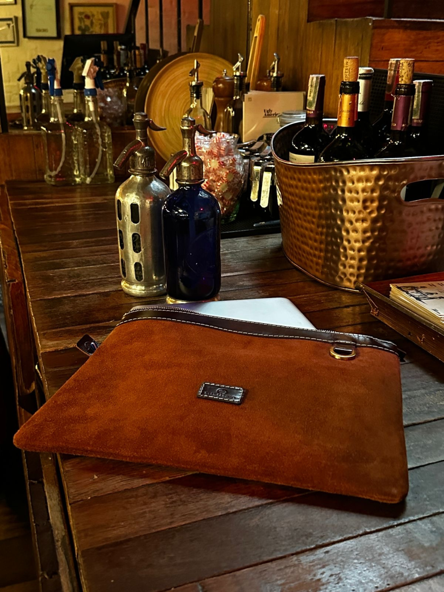 Blumarino Genuine Suede Leather Laptop Case Brown