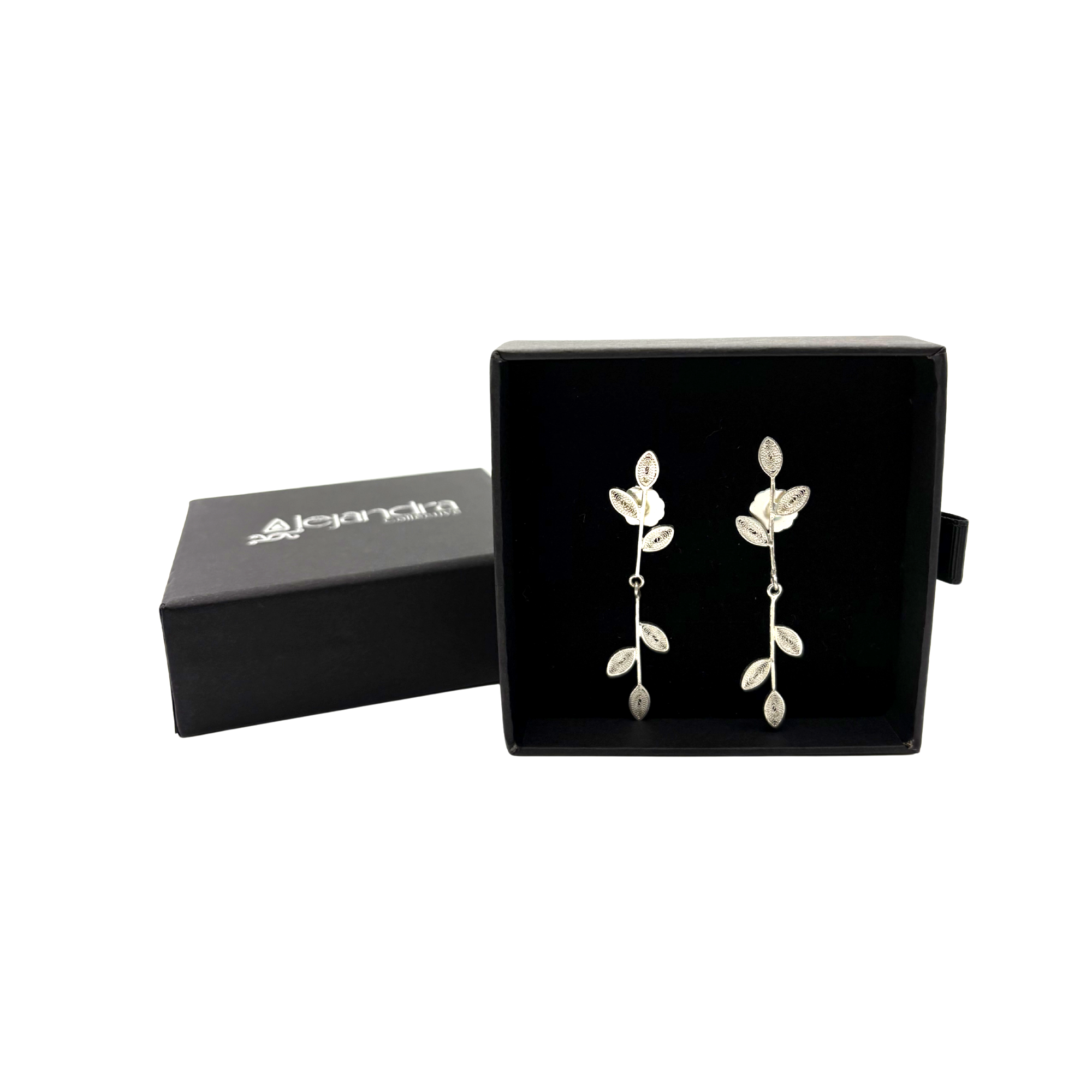 Leaves Drop Earrings Silver Alejandra Collective