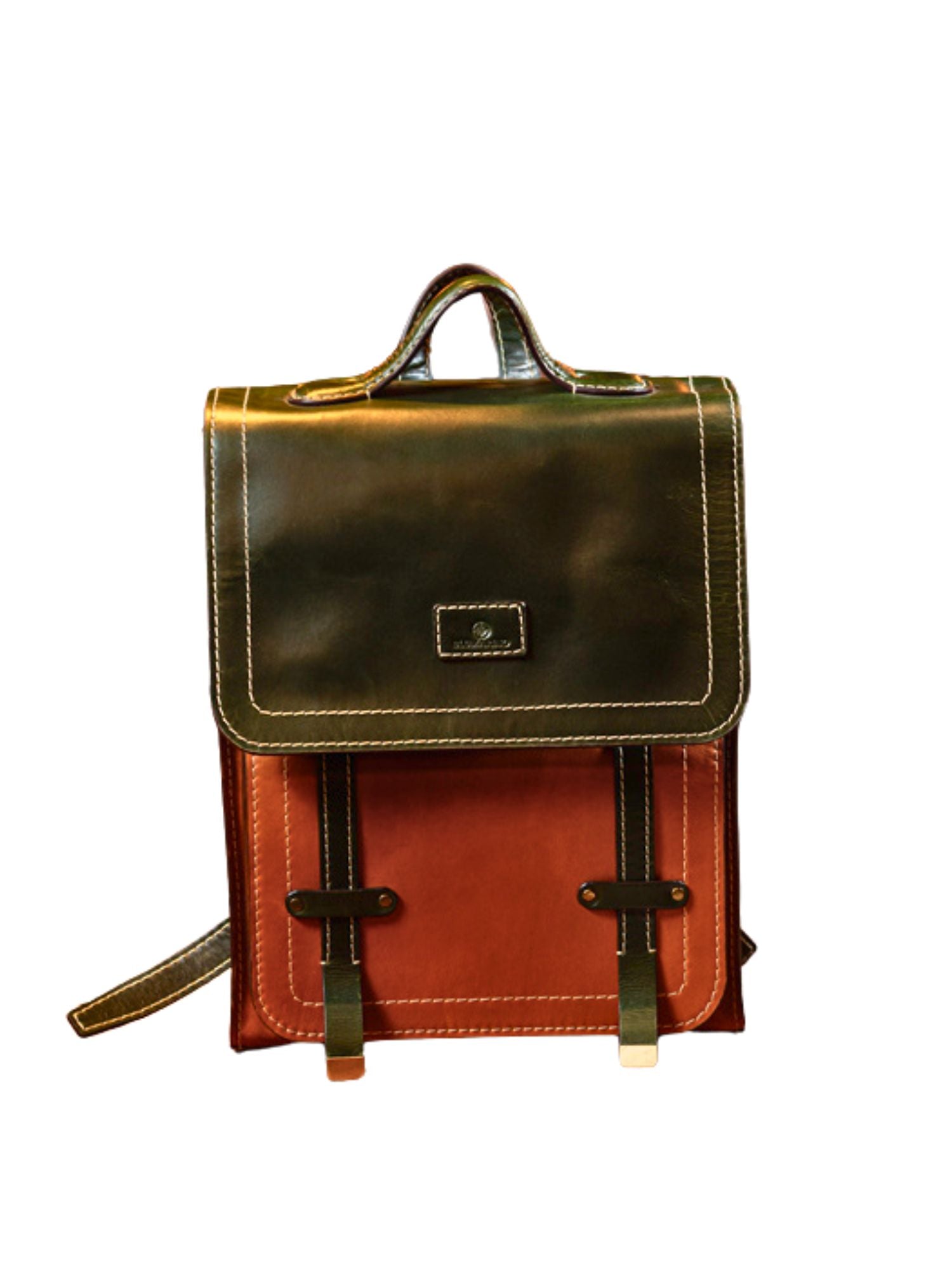 Florence Men Leather Backpack Green and Tan