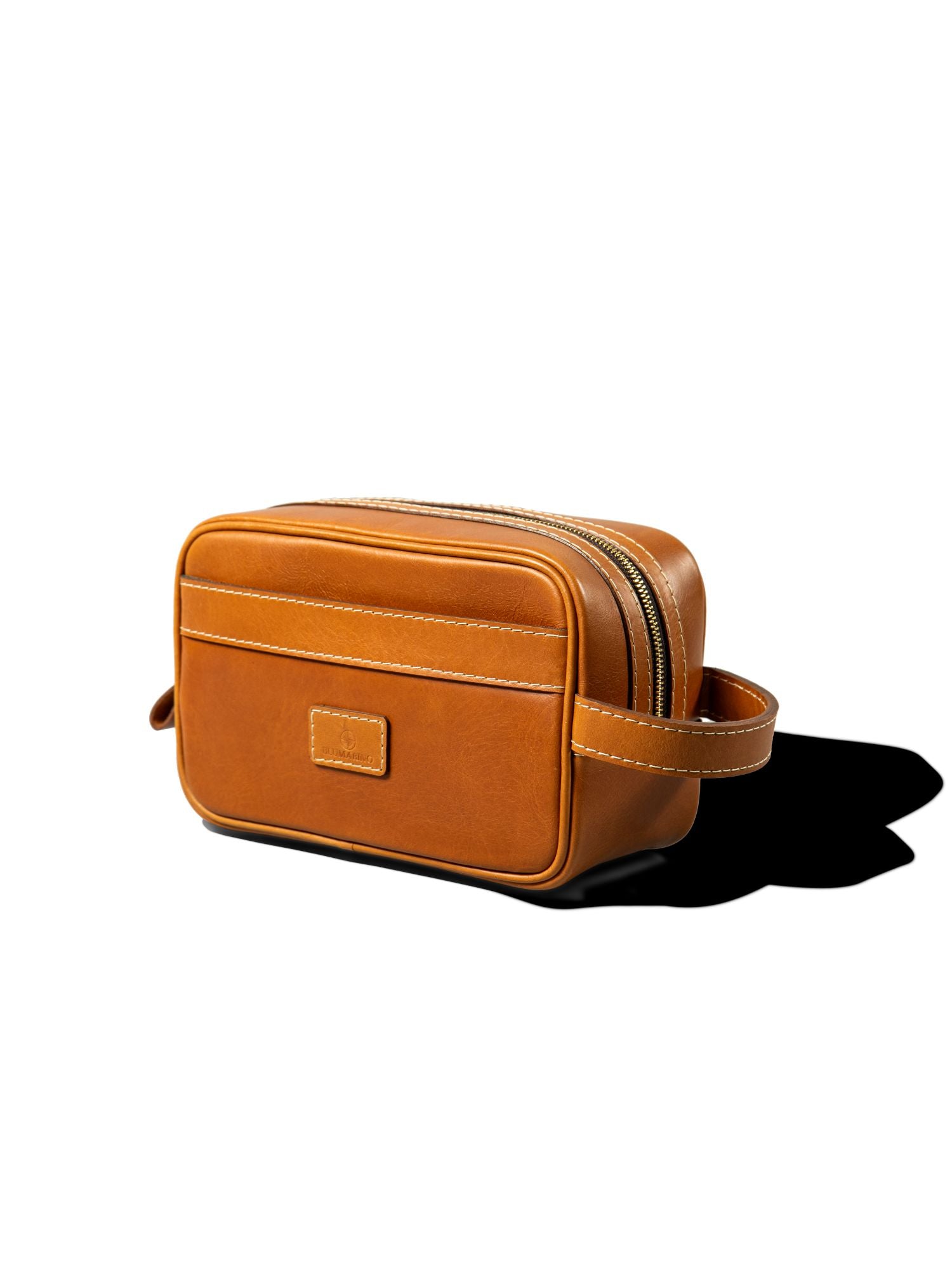 Blumarino Men's Leather Toiletery Bag Camel