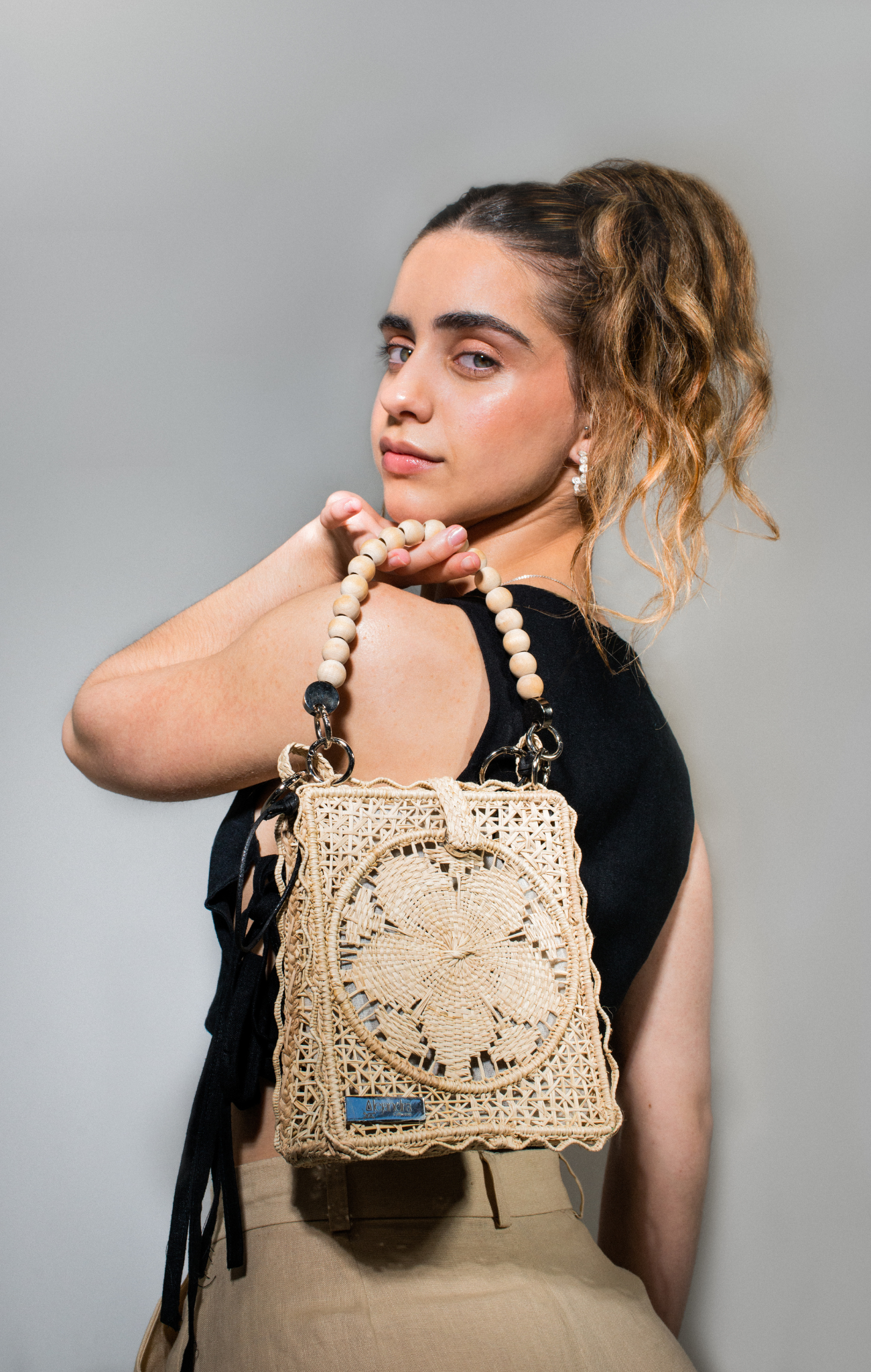 Olivia Woven Bag Wood Handle Mini Alejandra Collective