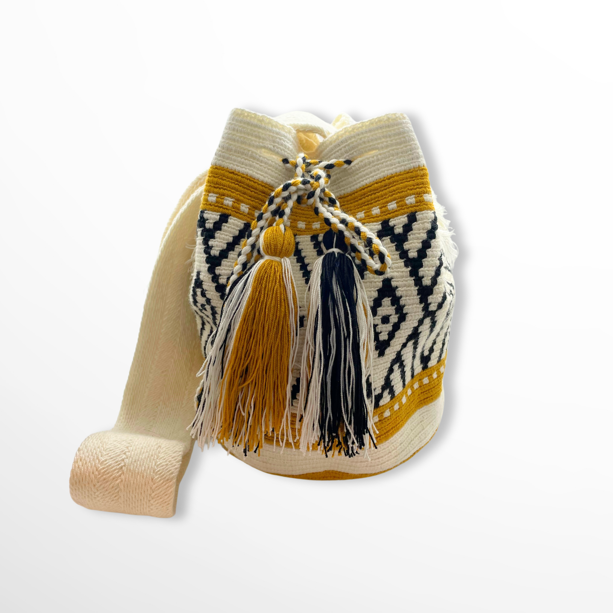 Wayuu Bag  rombos cream and yellow Alejandra Collective