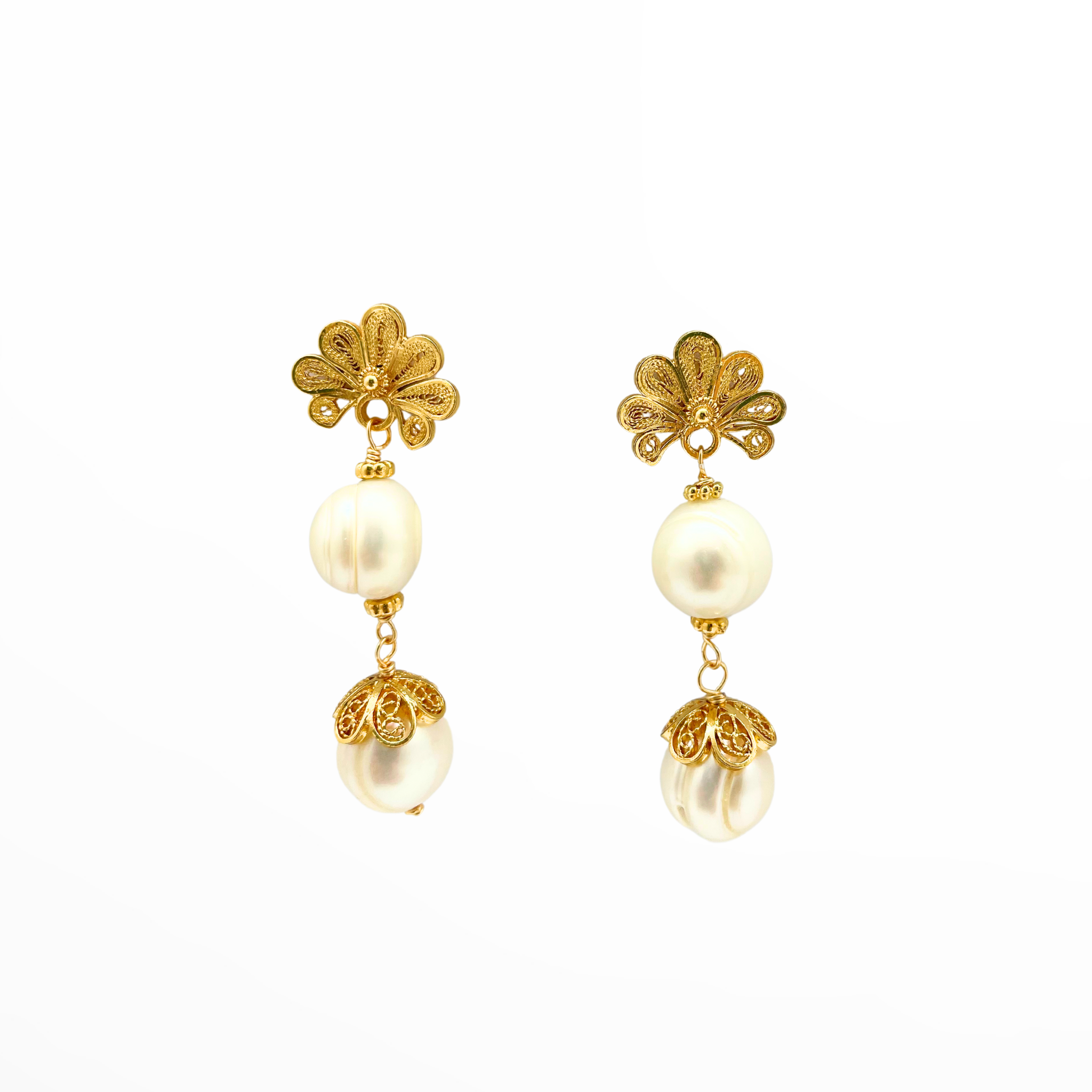 VERANO Irene Shell Double Pearl Earrings Gold Alejandra Collective